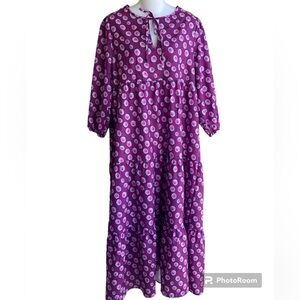 Dark Fuchsia Maxi Prairie Dress Rose Buds 3/4 Sleeves Ladies Med NWOT Unbranded